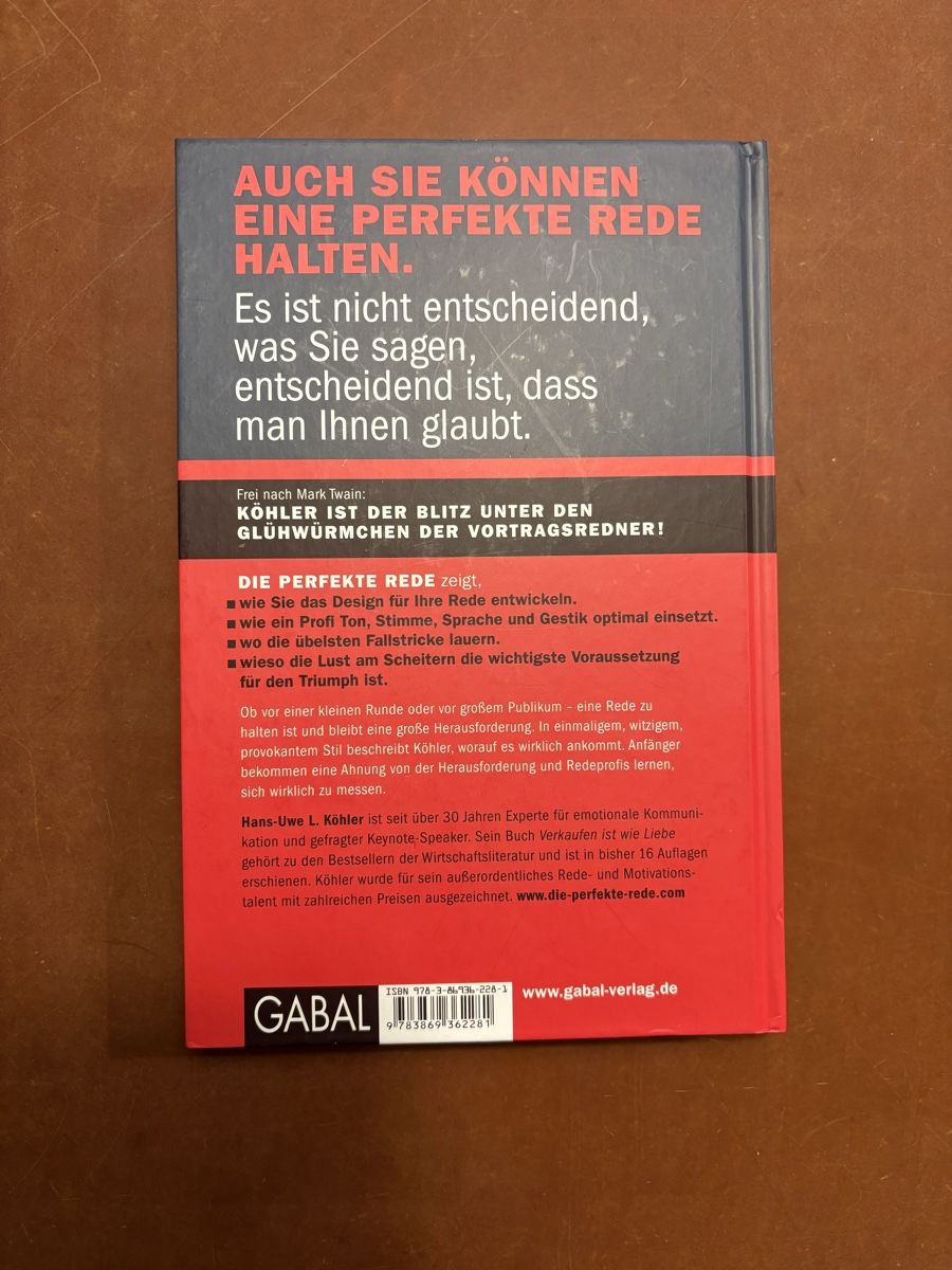 Libri: Hans-Uwe L. Köhler: Die perfekte Rede – Usato da Küssnacht am Rigi venduto da Hannibal06 1