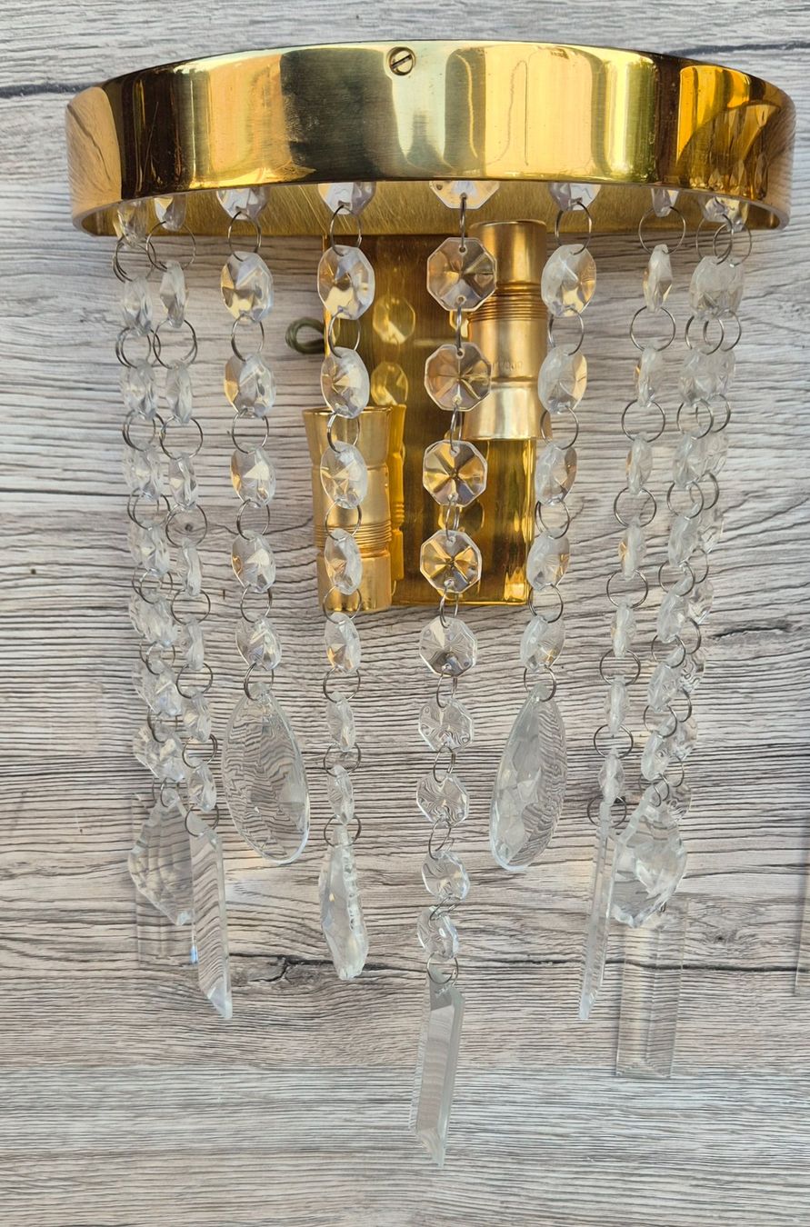 Lampade: 2 schöne Messing Wandleuchtem mit Glaskristallen – Usato da Neerach venduto da sillis 2