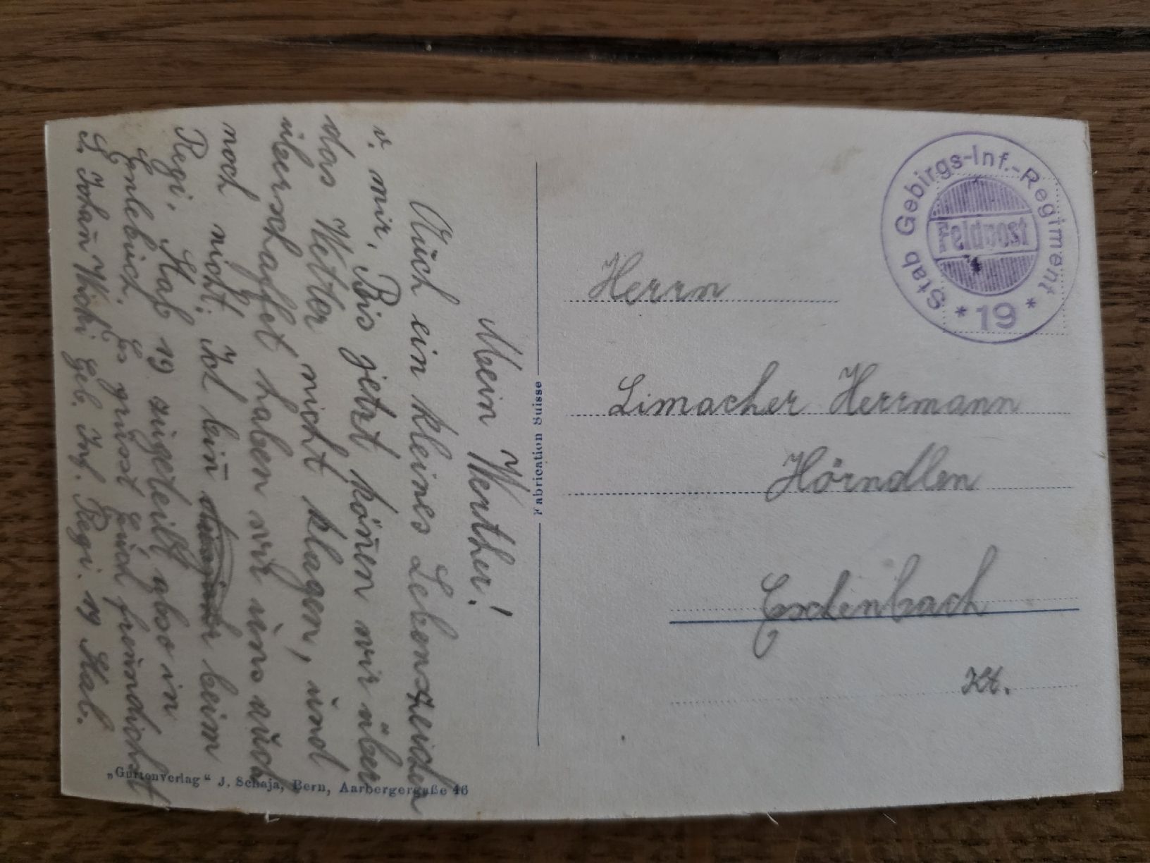 Ansichtskarten:  Ansichtskarte Entlebuch mit Feldpoststempel – Gebraucht aus Emmenbrücke von clodilaus 1