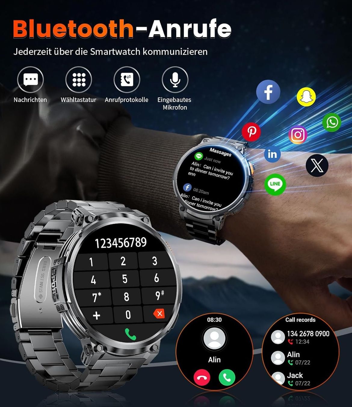 Smartwatch: Smartwatch Herren HD Großes Display mit 2 Armbändern – Nuovo e nell'imballaggio originale da Geneve venduto da Titi2008 6