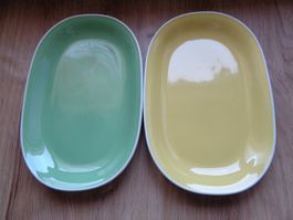 2 RÖSSLER PLATTEN 32 x 21 GRÜN GELB VINTAGE ORIGNAL 60 ER J