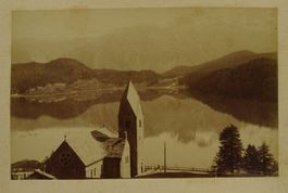 KIRCHE, ST. MORITZ, SEE, ALBUMIN-PHOTOGRAPHIE UM 1895