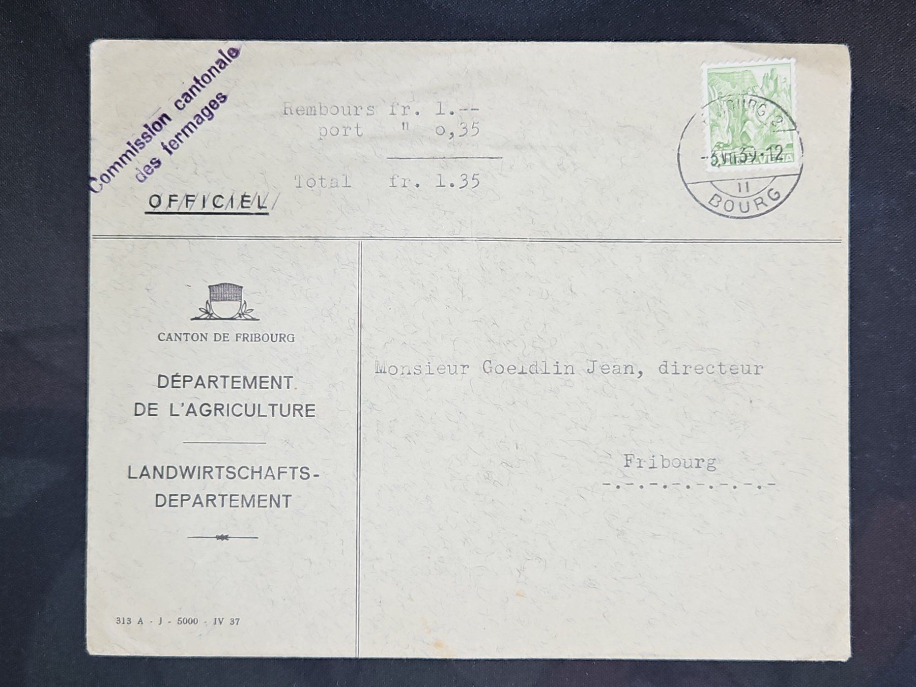 Tutti i francobolli: CL23 Enveloppe + Timbre Suisse 1939 – Usato da Cousset venduto da Patrick_Collections