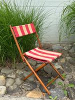 Vintage Klapp/Campingstuhl Holz/Segeltuch gestreift 50er