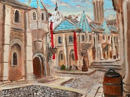 Gemälde mittelalterliche Stadt Gasse Acryl auf Leinwand