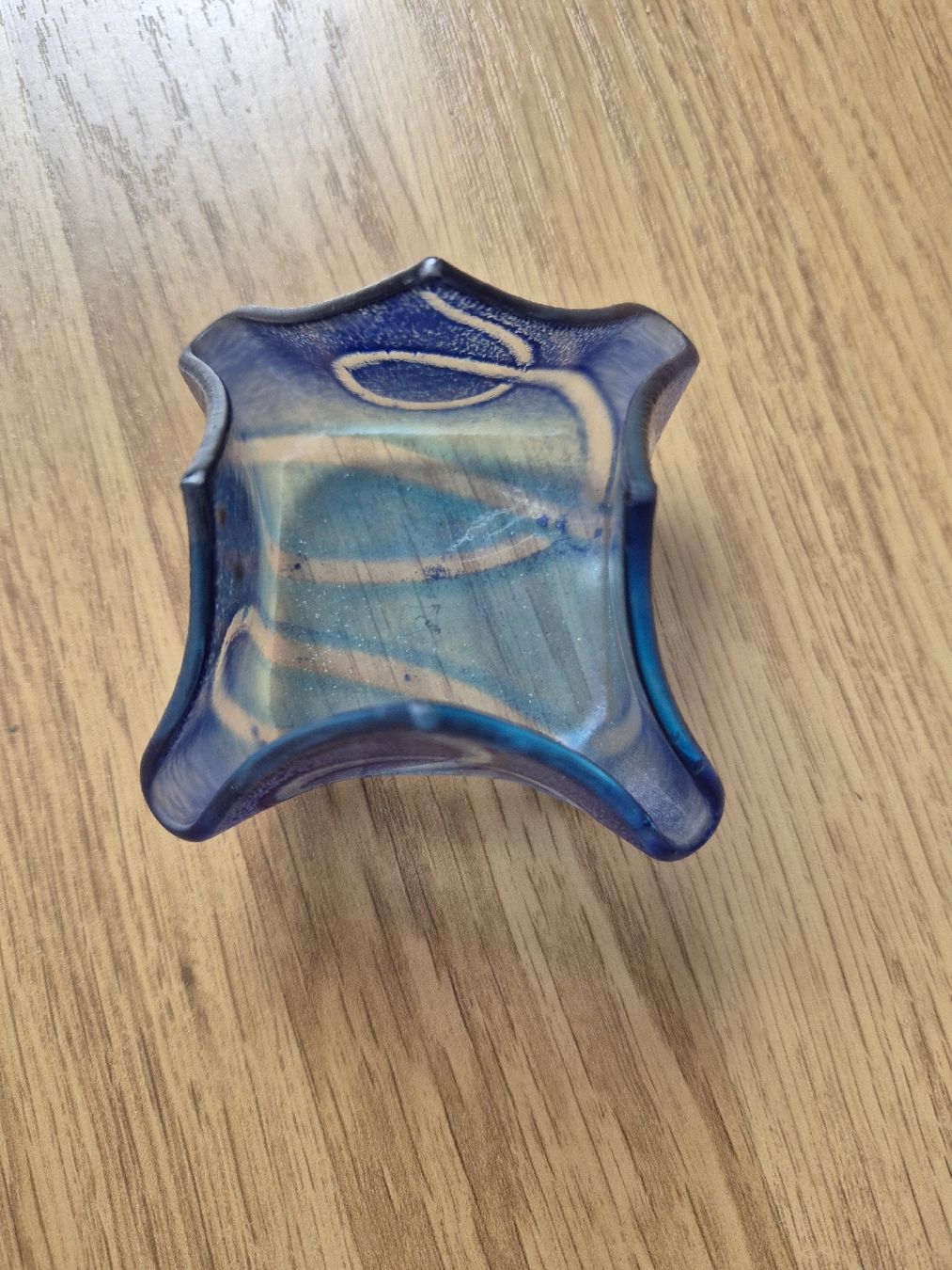 Kerzenständer: Glas Schale, blau-weiss Teelicht – Gebraucht aus Langenthal von Polarisstern 2