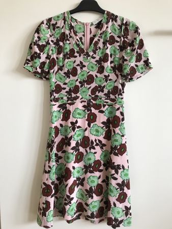 SANDRO - Robe Ajustée, Évasée, t34, 100% Soie à fleurs