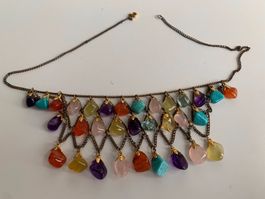 Besondere Vintage  Schmuck Steinkette 41 cm lang