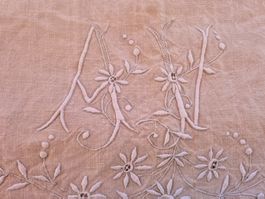 Leinen Leintuch natura antik, 282x210 mit Stickerei