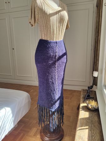 Vintage Purple Fringed Knit Midi Skirt Boho