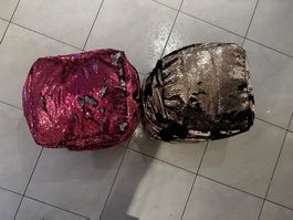 Puff Sitzkissen mit Wendepailletten, Gold & Pink