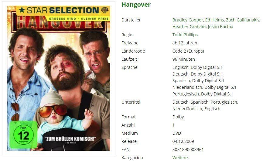 Tutti i DVDs: Hangover (DVD) – Usato da Buchrain venduto da Sssschaller