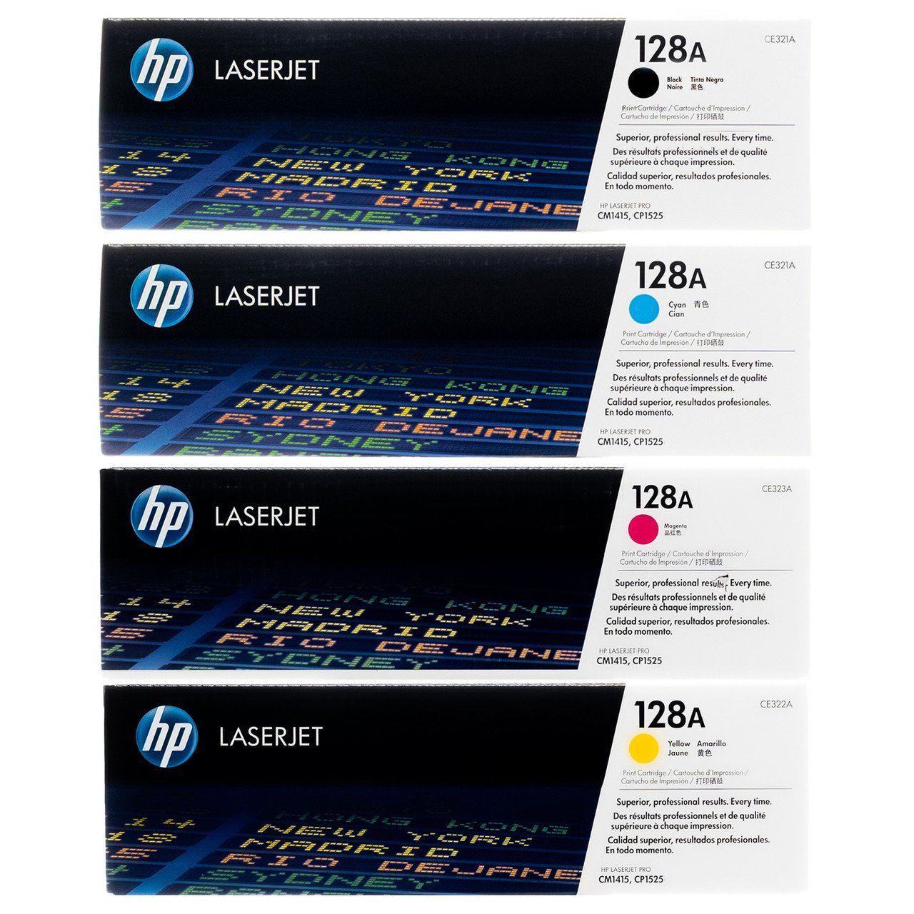 Hewlett Packard Cartucce per stampanti & toner: HP 128A SET | CE320A, CE321A, CE322A, CE323A | Original HP – Nuovo e nell'imballaggio originale da Ecublens VD venduto da Netfinity
