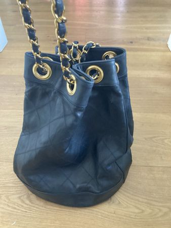 Vintage Chanel Black Leather Bucket Bag