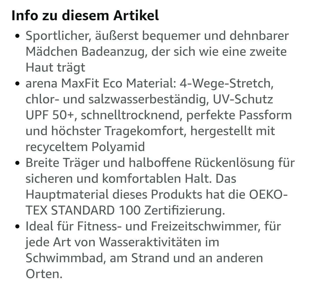 Arena Costumi da bagno & Bikini: Neues ARENA Mädchen Badekleid Gr. 152 – Nuovo e nell'imballaggio originale da Densbüren venduto da H-76 4