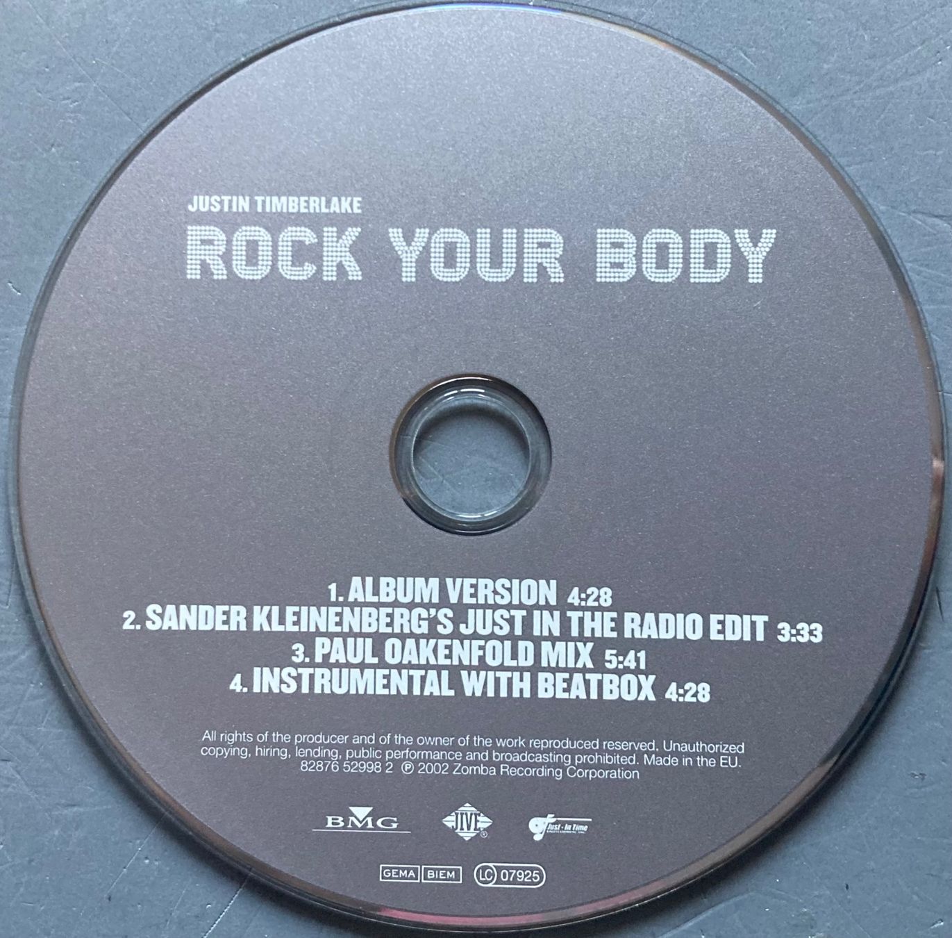 CD: JUSTIN TIMBERLAKE - ROCK YOUR BODY – Usato da Poliez-Pittet venduto da Newtown-Records 1