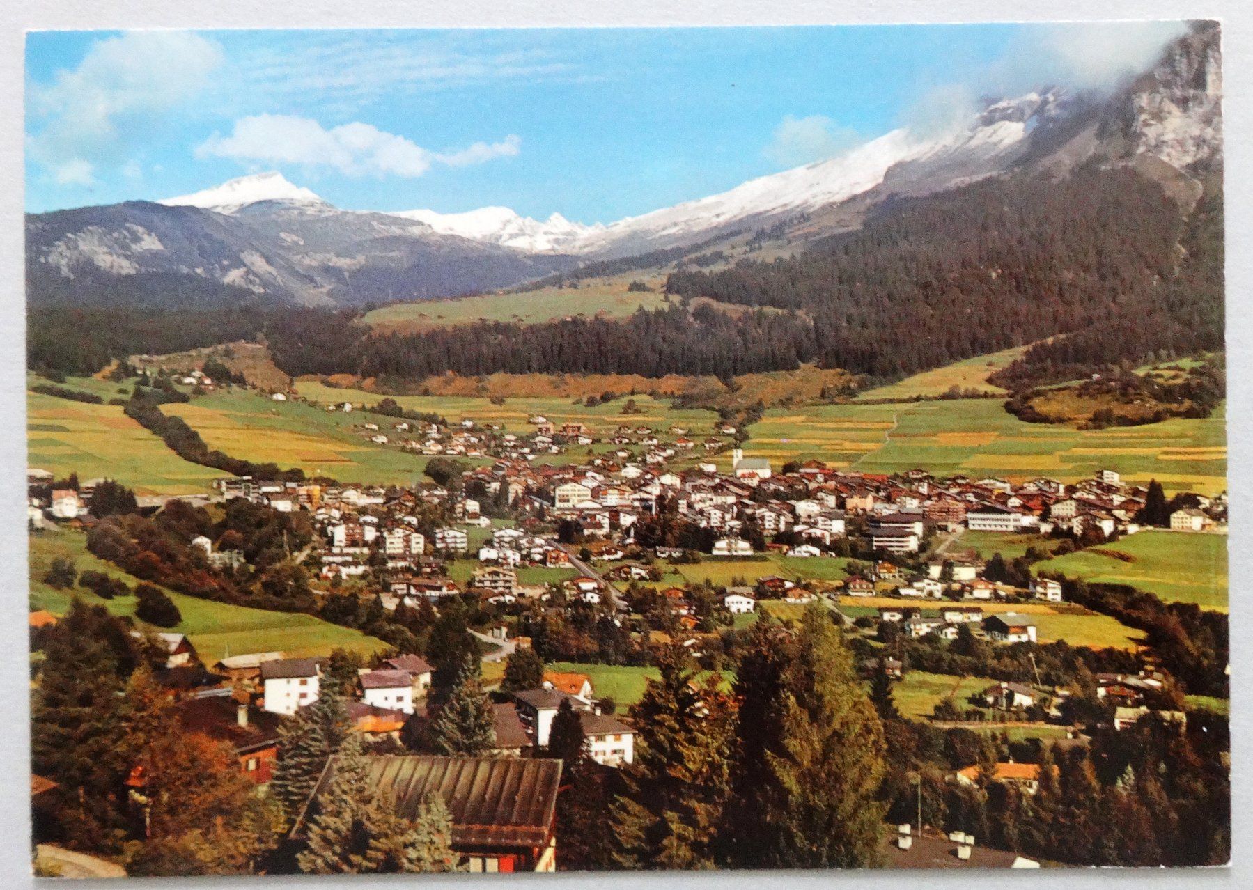 Ansichtskarten: Flims Dorf mit Piz Grisch und Cassons – Gebraucht aus Fétigny von Billy2miny