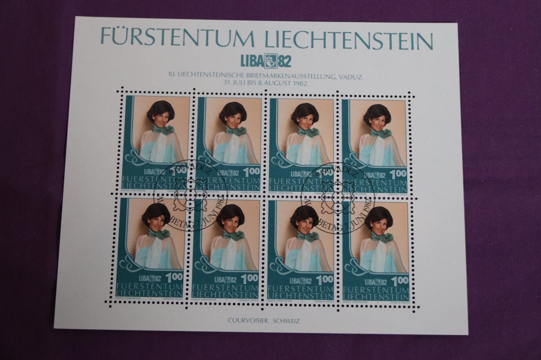 Alle Briefmarken: Lichtenstein, 1982 Sondermarken Liba  82,   4 Bögen – Gebraucht aus Zug von Kunst-Fundgrube 4