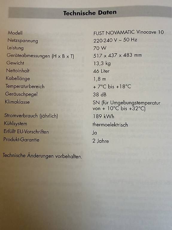 Frigoriferi: Fust Novamatic Vinocave 10 Weinkühlschrank  – Usato da Birr venduto da JoschiAG 2