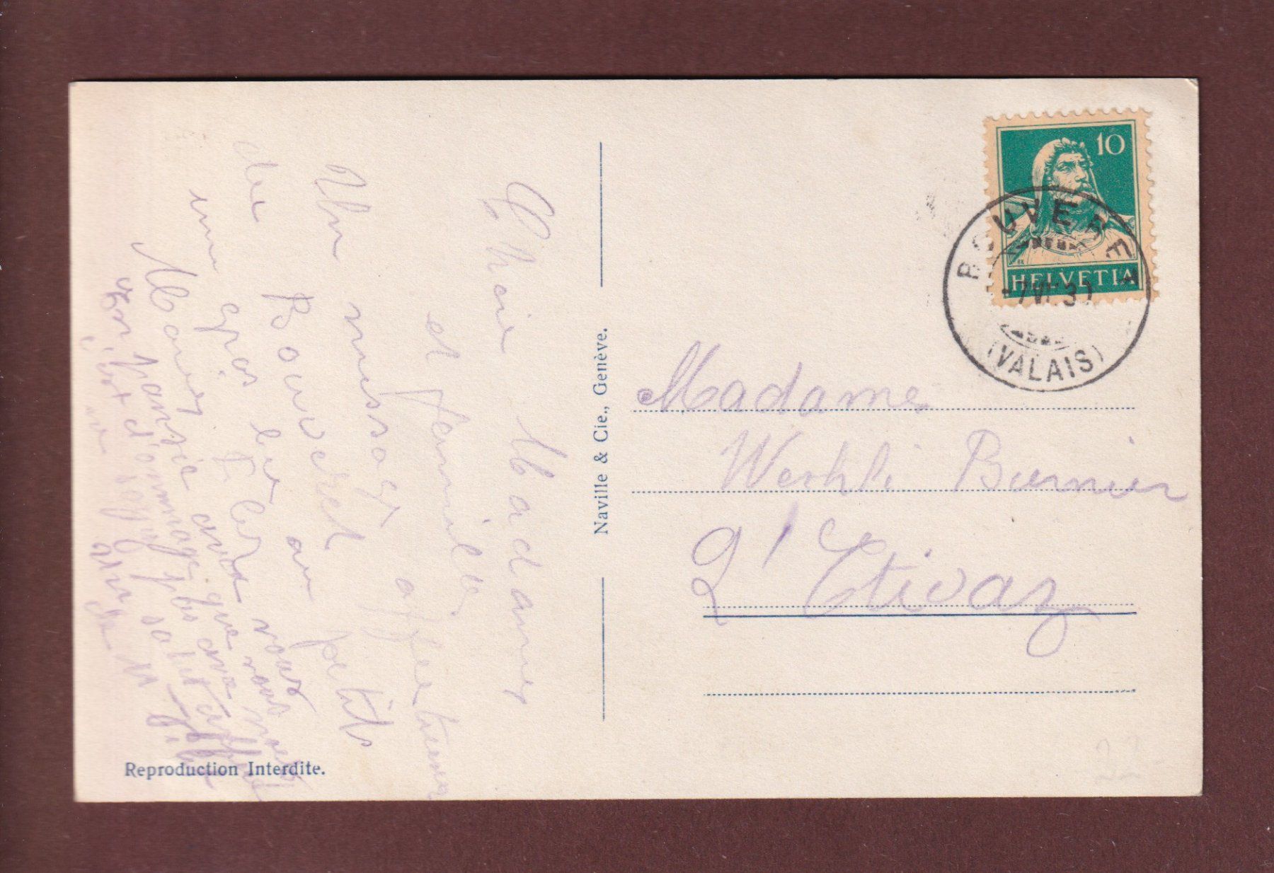 Ansichtskarten: LE BOUVERET - 1930 – Gebraucht aus Pully von nicecards 1