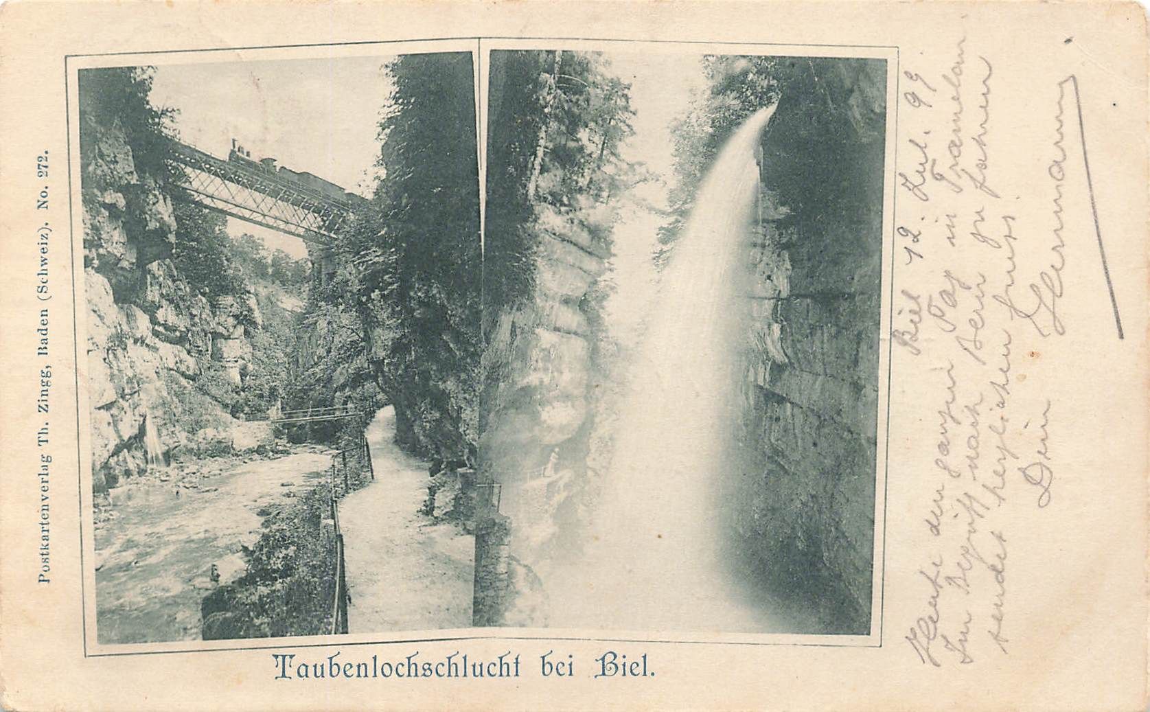 Cartoline postali: Taubenlochschlucht Biel Zug Eisenbahn – Usato da Biasca venduto da Blenio71