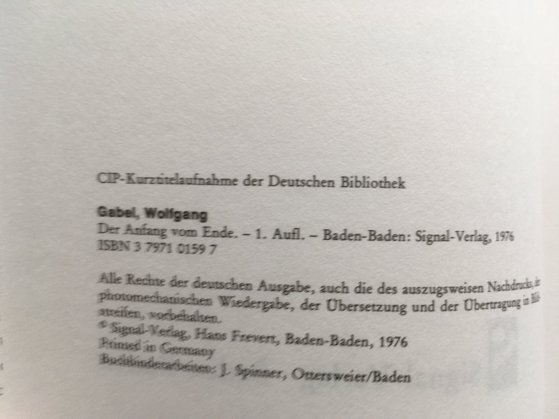 Libri: Der Anfang vom Ende - Wolfgang Gabel – Usato da Grenchen venduto da Kogi7 4