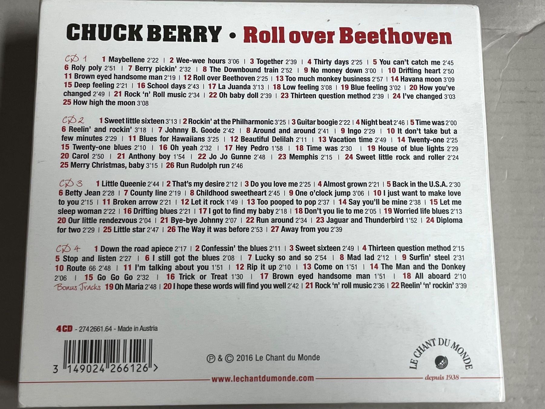 CD: Chuck Berry-Roll Over Beethoven 4CD-Box Complete Recordings – Usato da Muri b. Bern venduto da AdidasCollector 1