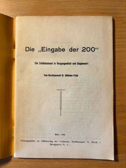 Libri: "Die Eingabe der 200".  Zürich 1946 – Usato da Seon venduto da retep012 1