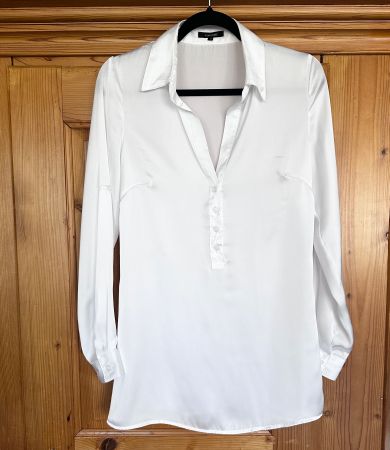 NEU ☀️ Gr S 36 Satin Bluse Longbluse weiss