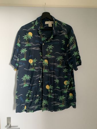 Herren Hawaiihemd dunkelblau Palmenmuster Grösse L