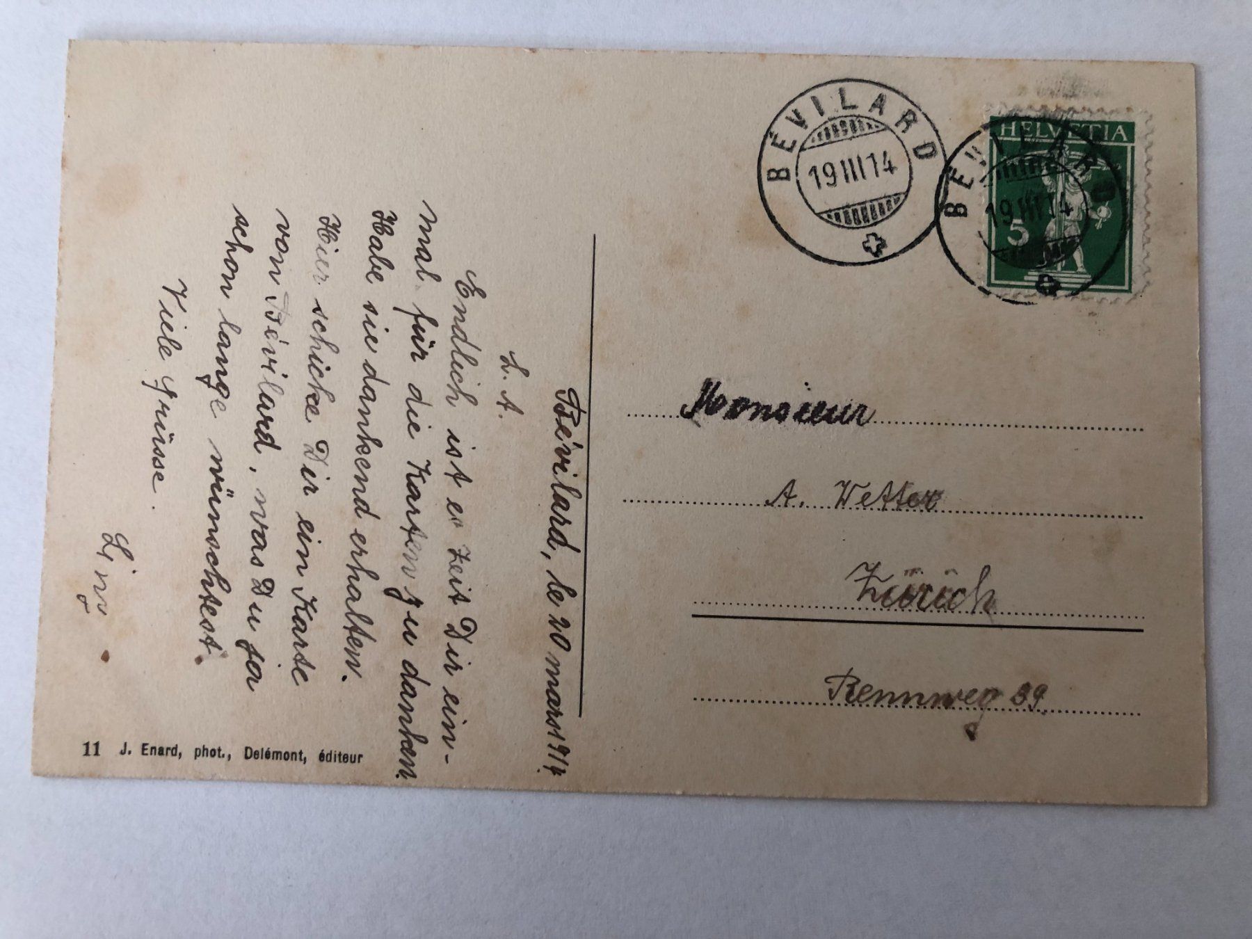 Cartoline postali: Bevilard 1914 – Usato da Pfäffikon ZH venduto da Waltoversand 1