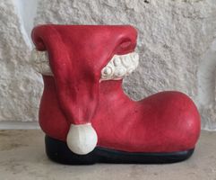 Weihnachtsdeko Stiefel Nikolaus Keramik rot 