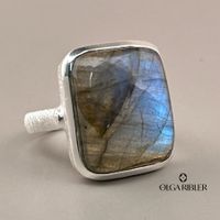 Unikate Silber Ring 925 mit Labradorit Grösse 61
