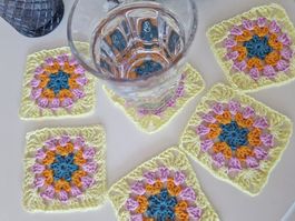 6 Häkel Coaster Granny Square 'Lemonade' Deko handgemacht