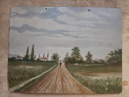 huile sur carton scene campagnarde circa 1930
