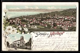 Lithographie Heiden, Kirche und Panorama