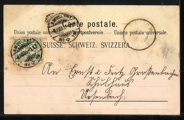 Cartoline postali: Litho Schaffhausen, Ortsansicht mit Muno – Usato da Berlin venduto da bartko-reher 1