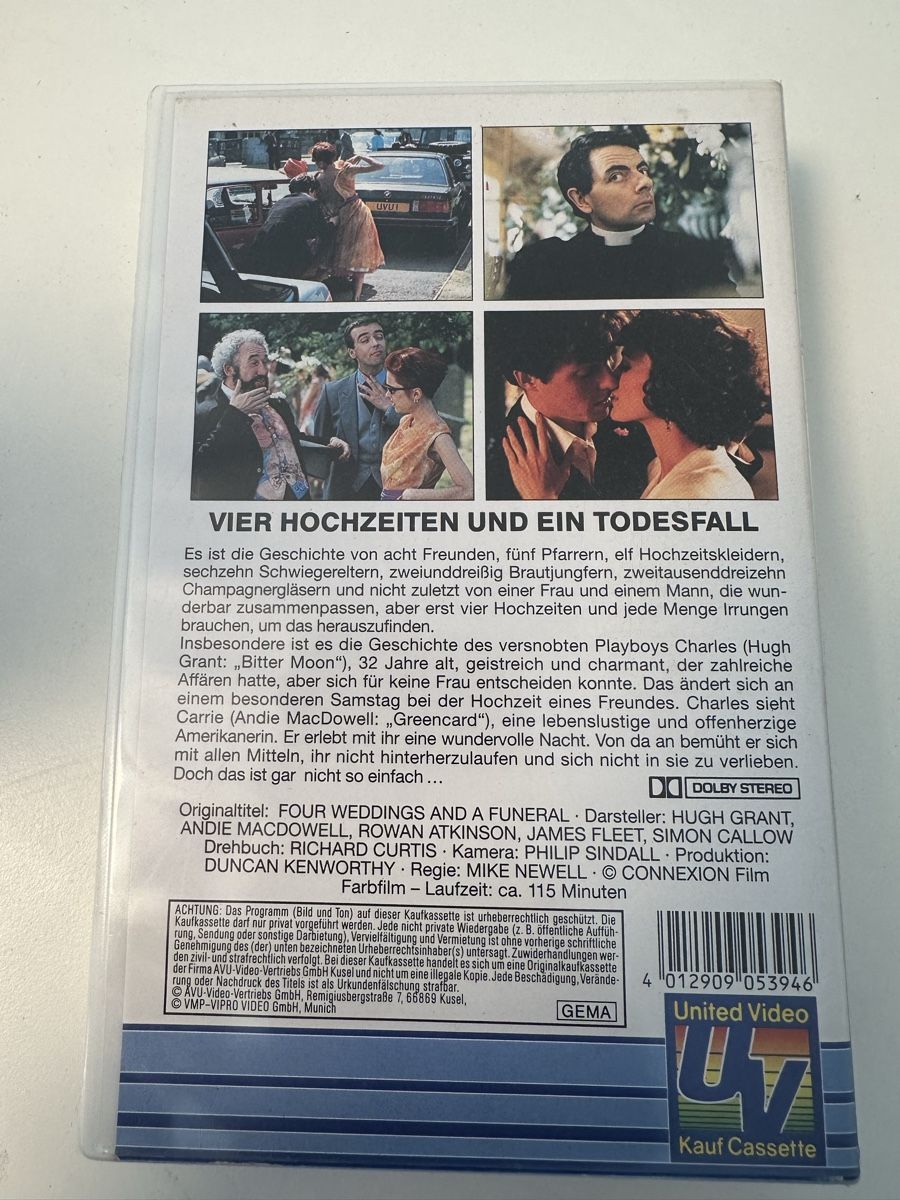 Alle VHS: VHS- Vier Hochzeiten und ein Todesfall – Gebraucht aus Zollikofen von Taximan89 1