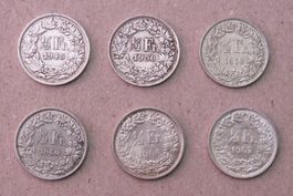 6 x 50 Rp.  1948, 1950, 1958, 1960, 1964, 1967  Silber