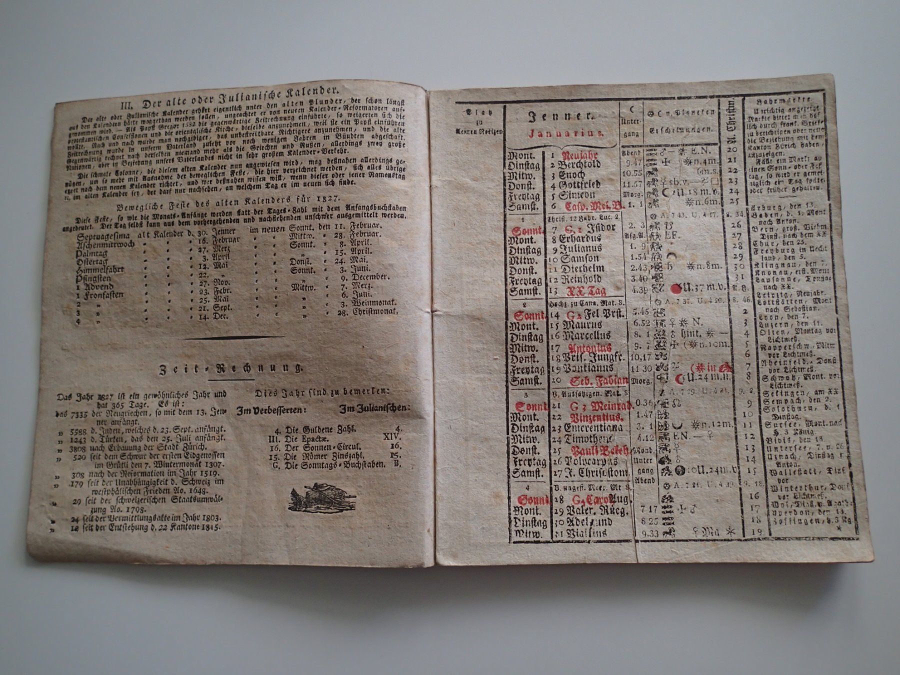 Calendari: Zürcher Kalender 1827 – Usato da Allschwil venduto da Salus17 2