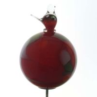 Garten Kugel  26x18cm Rot mit Vogel und Metallstab 1Meter