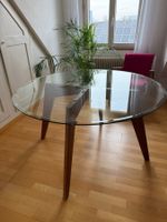Runder Glasesstisch Ø130cm mit Massivholzgestell