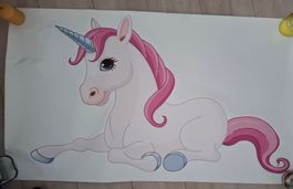 Wandbild Einhorn und  Regenbogen Schmetterling gross