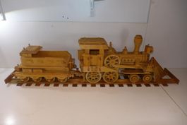 Holz-Dampflokomotive mit Tender, Handarbeit Ca. 1m Länge