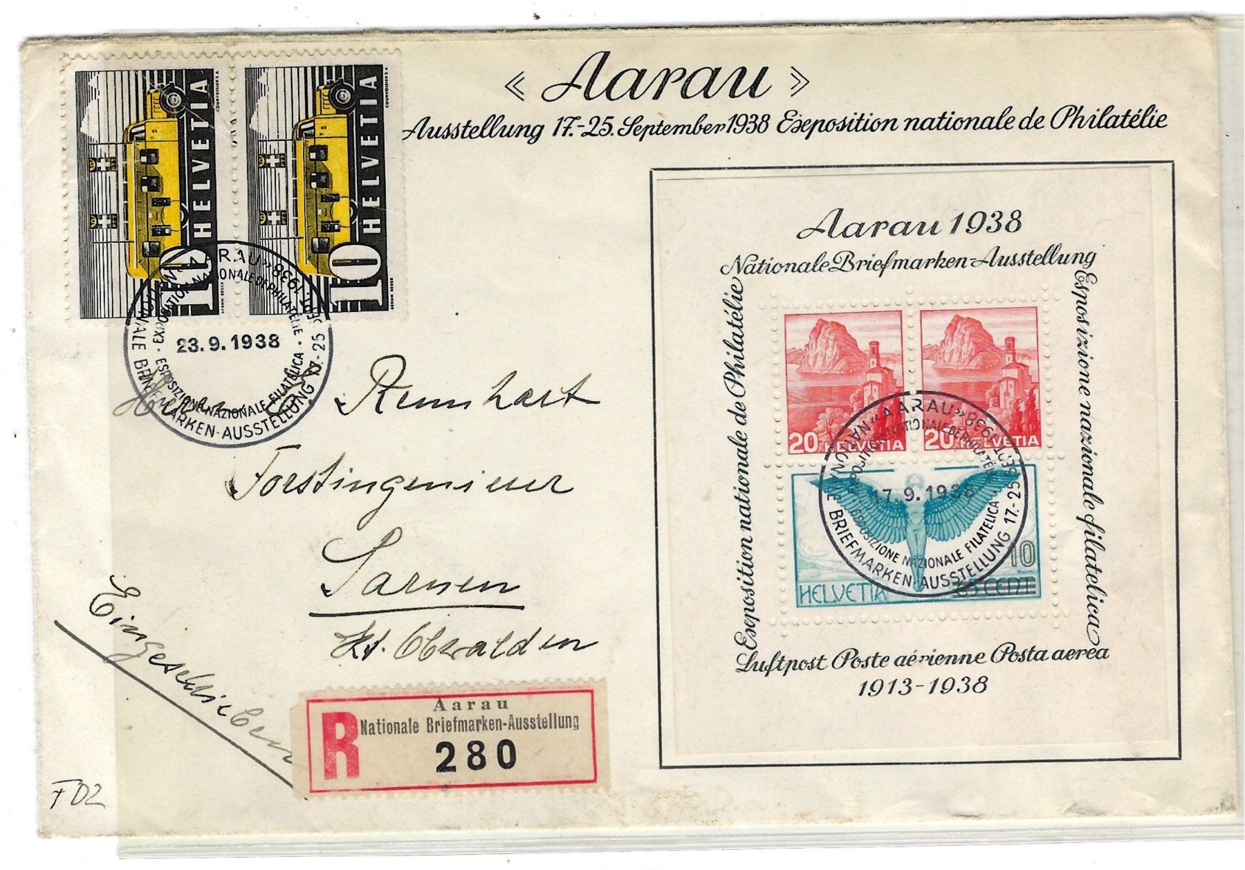 Tutti i francobolli: 1938 Aarau Block gestempelt Et.   15820 – Usato da Lunden venduto da Animus999