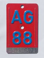 FLACHE SCHÖNE Velonummer AG 88 🚲 rot-blau; AG Aargau CH 🚲