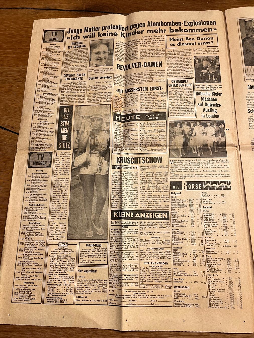 Riviste & Magazine: Blick Tageszeitung 9. September 1961 – Usato da Spiez venduto da _silvio_99 1