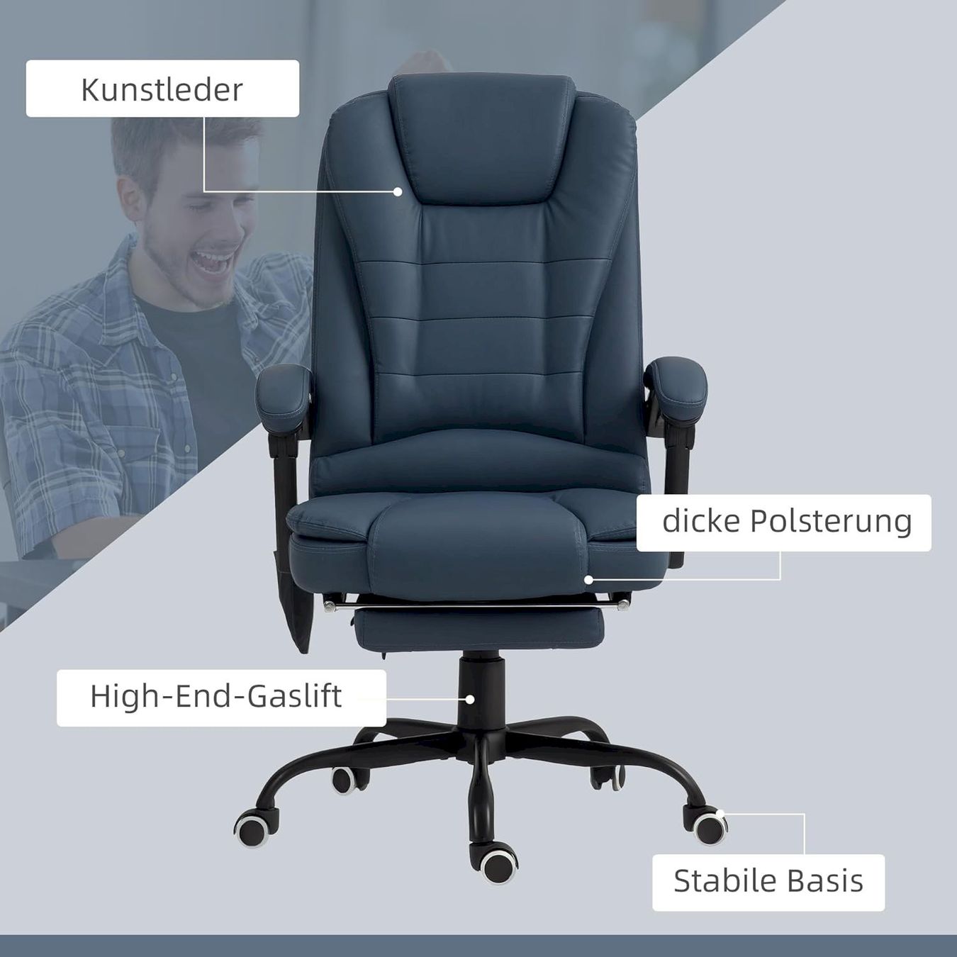 Bürostühle: Bürostuhl mit 7 Punkt Massage Blau – Neu und originalverpackt aus Bottighofen von zaap 7