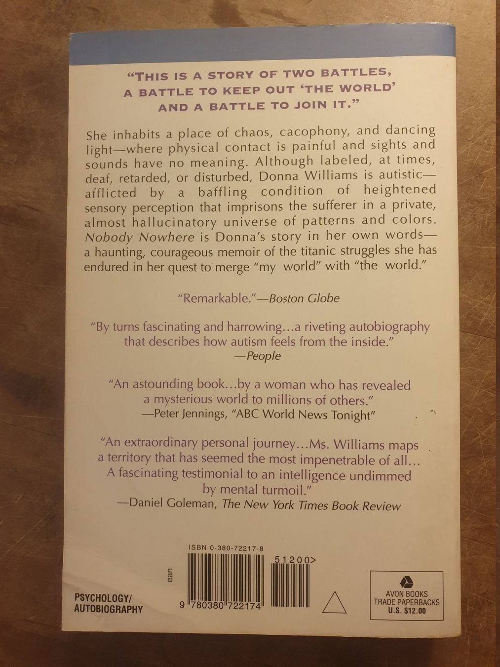 Libri: Nobody Nowhere - Donna Williams – Usato da Zürich venduto da loosebone 9