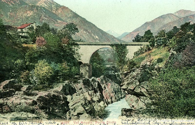 Cartoline postali: Val Maggia - Ponte Brolla Ticino coloriert 1908 – Usato da Emmenbrücke venduto da teestube